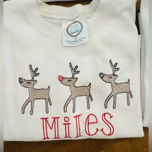 6 holiday embroidered tees with the name “Miles”. Play condition. Sizes 3T-4T. - Picture 6 of 7